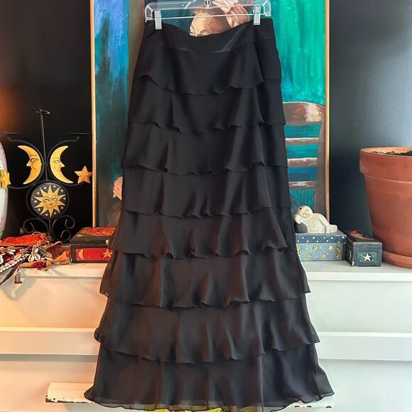 Bianca Nygard Elegant Black Tiered Maxi Skirt Size 8 - Picture 11 of 14